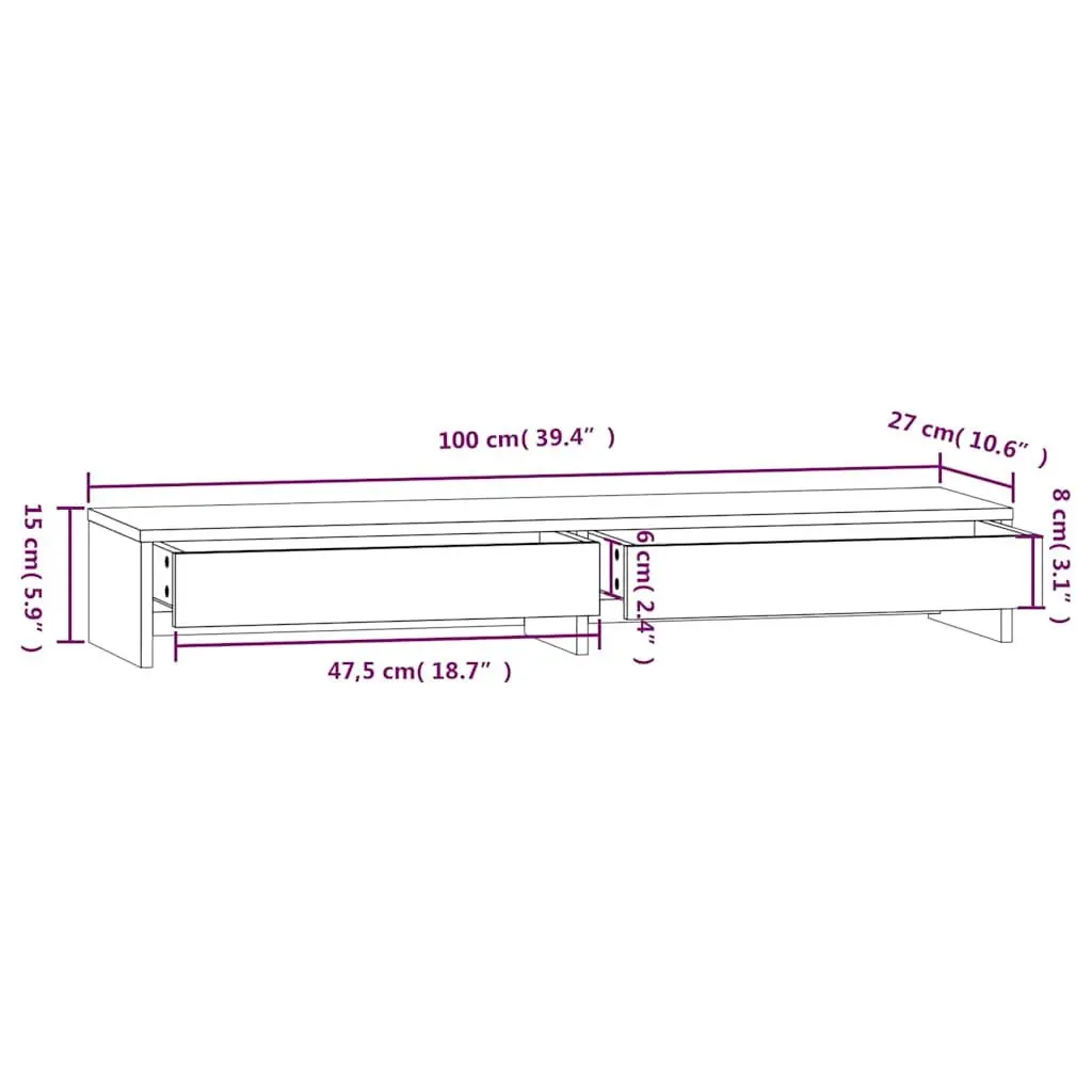 Monitor Stand Riser 100x27x15cm Solid Pine Wood Computer Desktop Keyboard