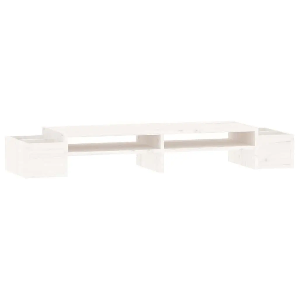 Monitor Stand White Solid Pine Wood 100x27.5x15 cm Computer Riser with Storage