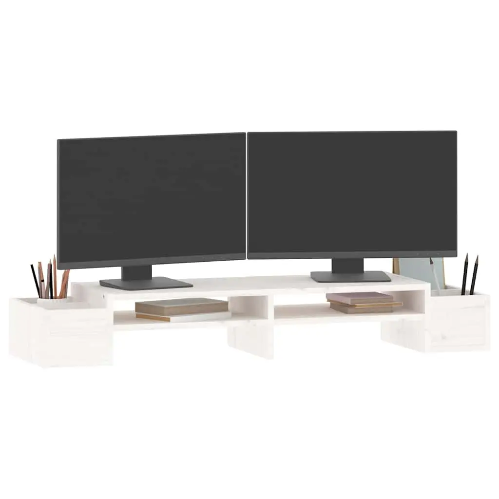 Monitor Stand White Solid Pine Wood 100x27.5x15 cm Computer Riser with Storage
