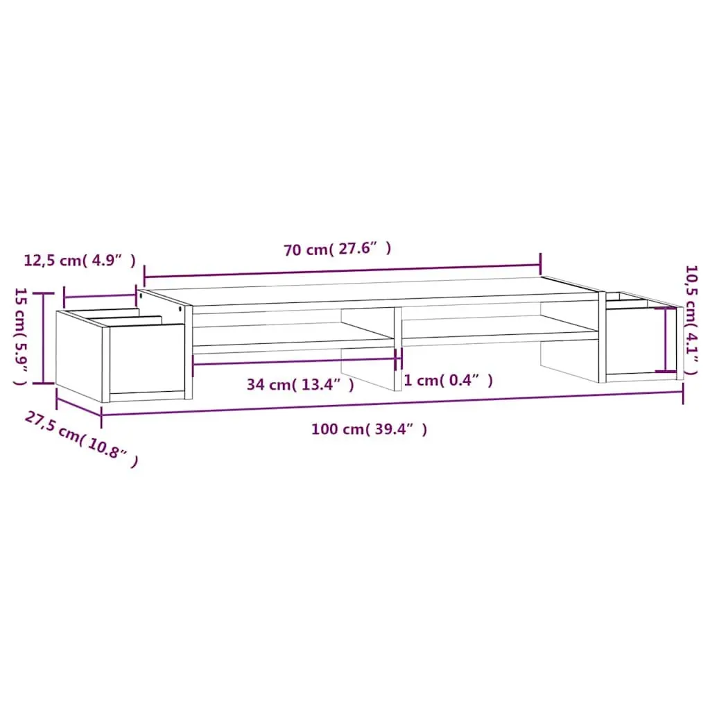 Monitor Stand White Solid Pine Wood 100x27.5x15 cm Computer Riser with Storage