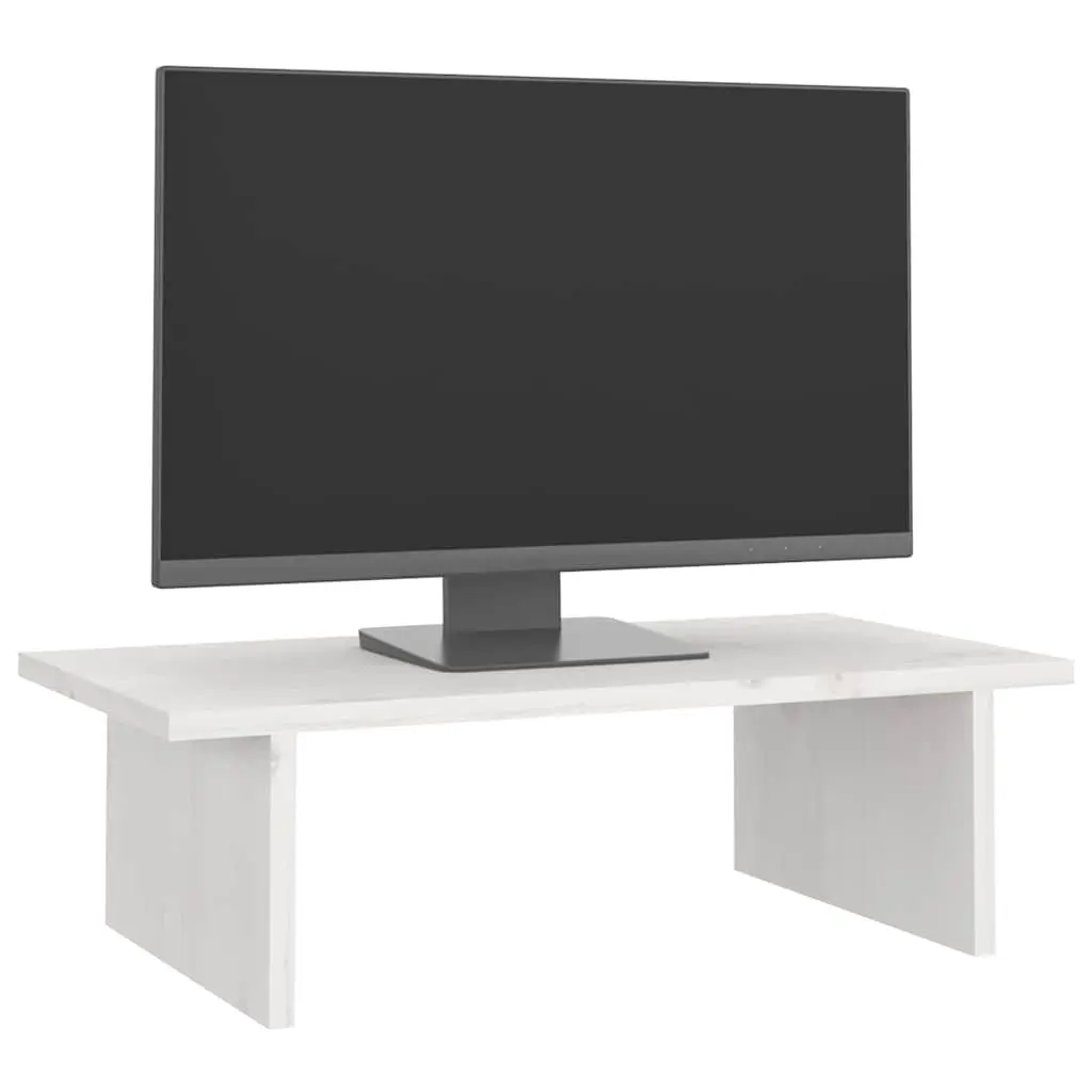 Monitor Stand White Solid Wood Pine Computer Riser Desk Organizer 50 x 27 x 15 cm