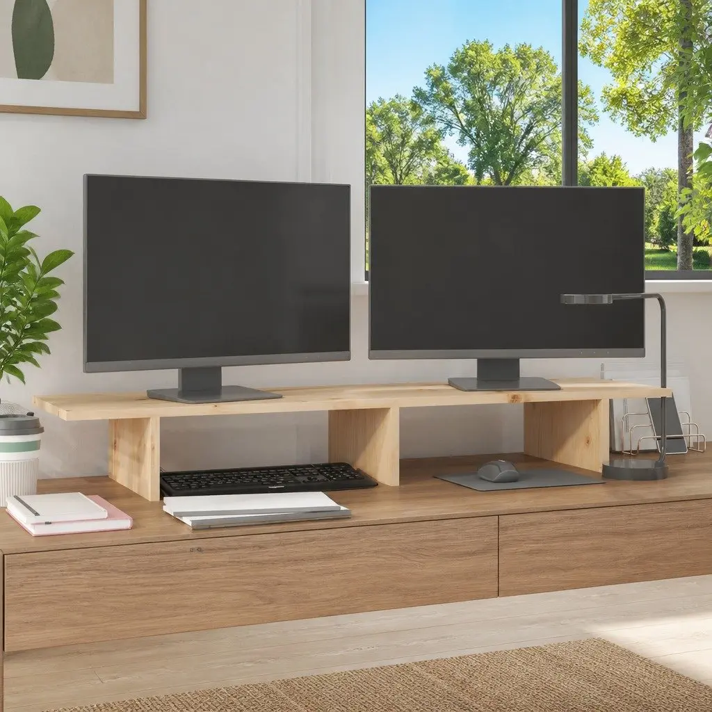 Solid Wood Monitor Riser Computer Stand Brown 100x27x15cm Pine Desk Organizer
