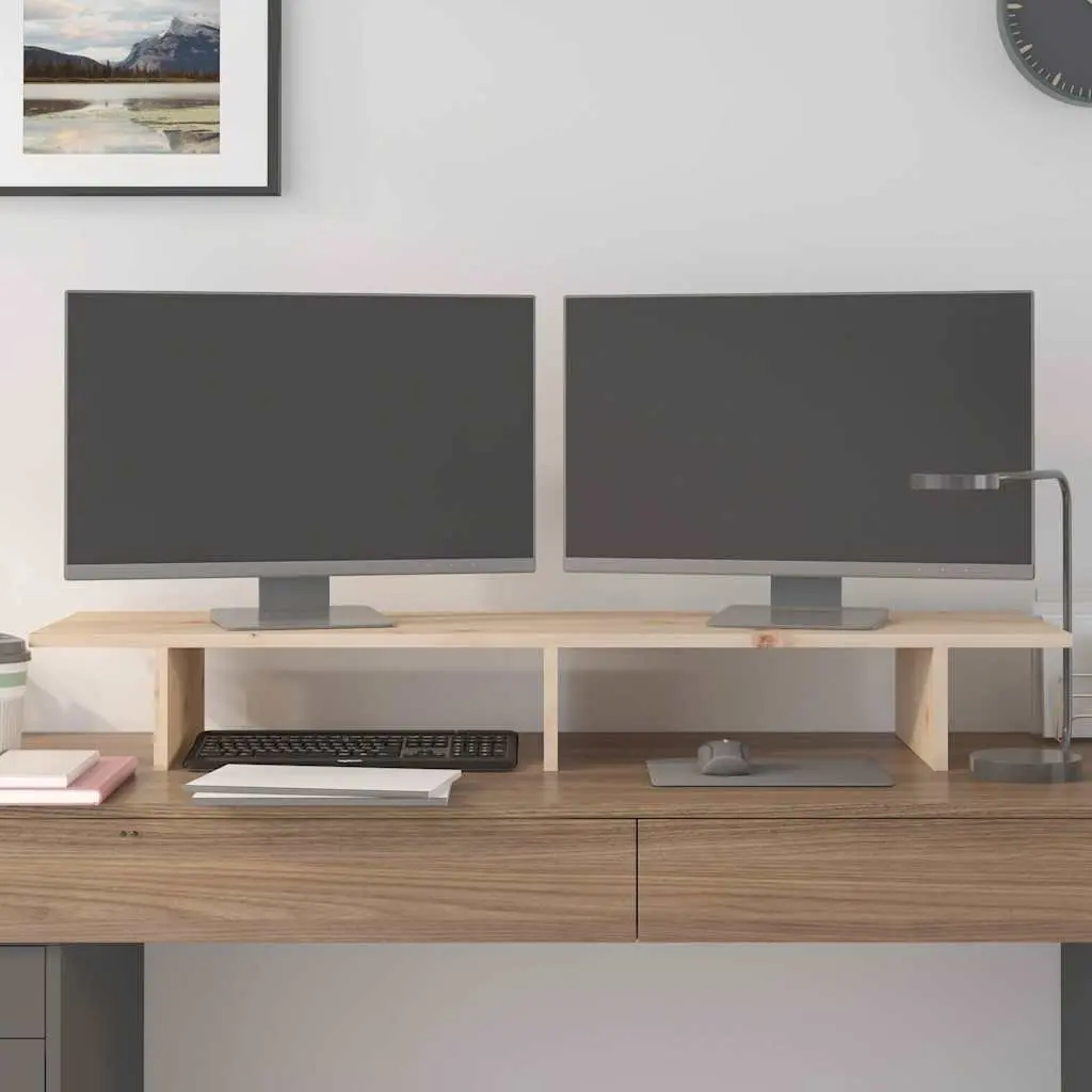 Solid Wood Monitor Riser Computer Stand Brown 100x27x15cm Pine Desk Organizer