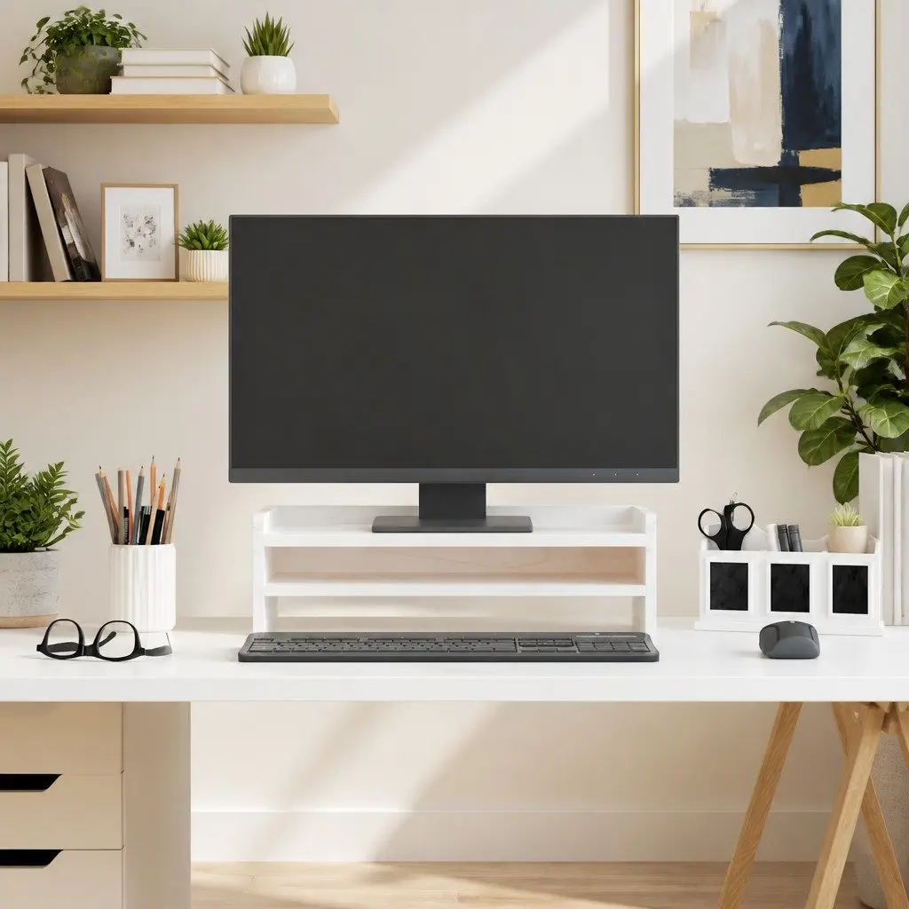 Monitor Stand White Solid Wood Pine 50x24x16 cm Computer Riser Storage Desk