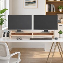 Wooden Monitor Stand 100x24x16cm with Storage - Practical Design
