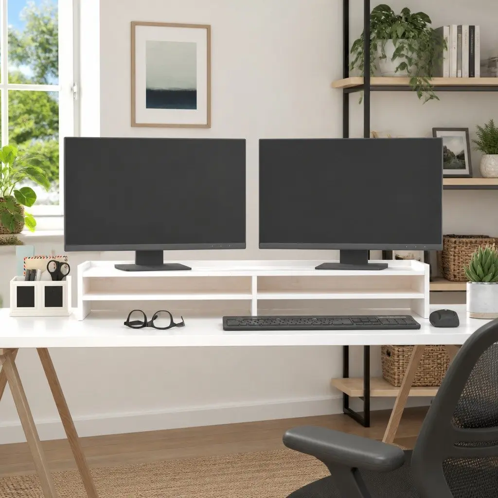 Monitor Stand White Solid Wood Pine 100x24x16cm Desktop Riser