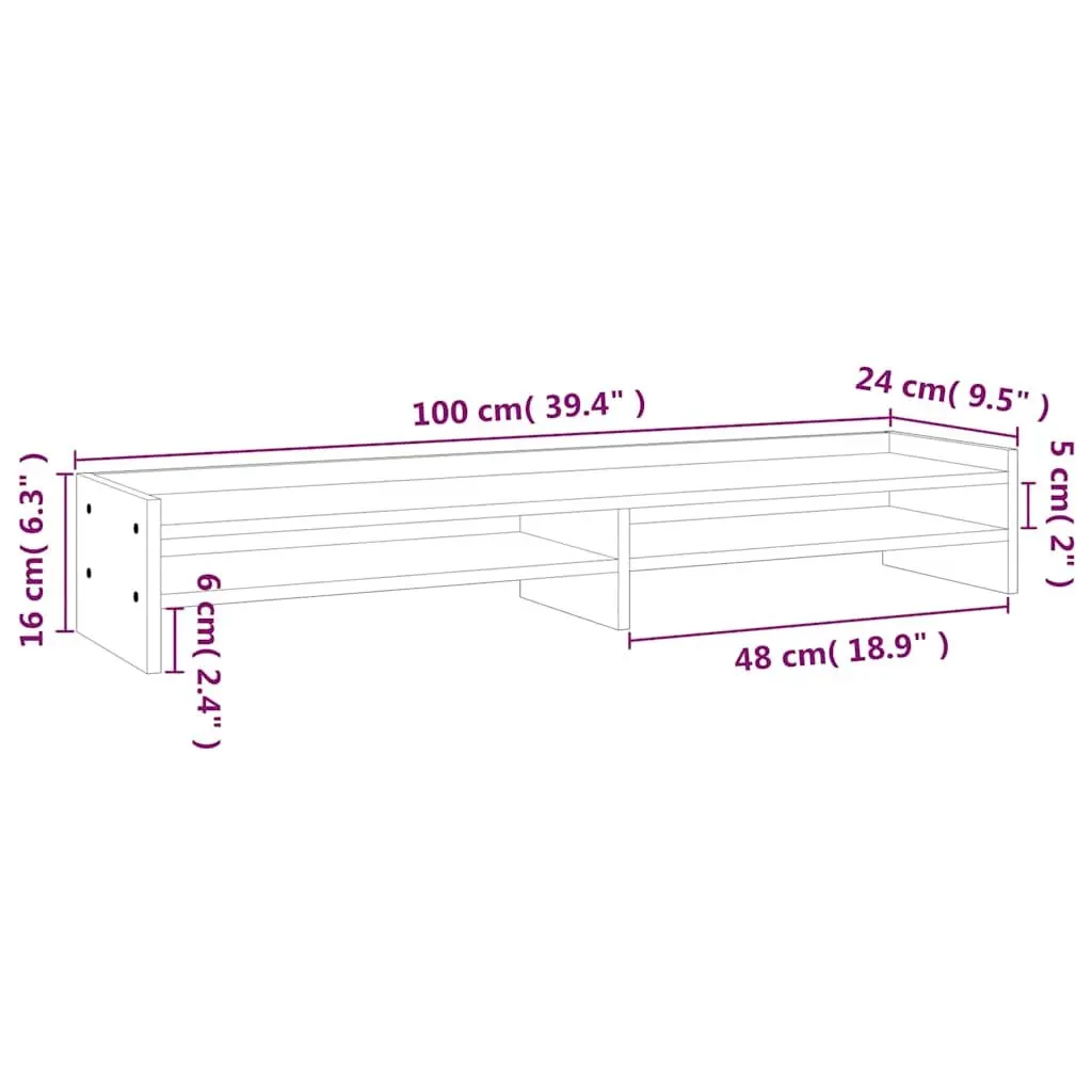 Monitor Stand White Solid Wood Pine 100x24x16cm Desktop Riser