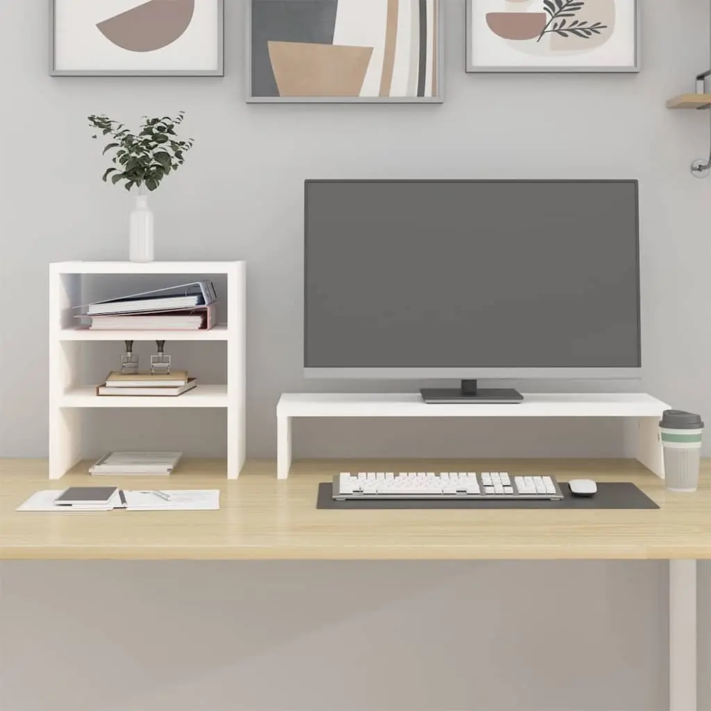 Monitor Stand White Solid Wood Pine Computer Riser Desk Organizer Storage Shelf 81 x 20 x 30 cm