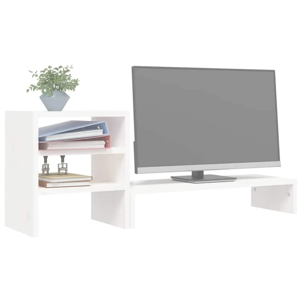 Monitor Stand White Solid Wood Pine Computer Riser Desk Organizer Storage Shelf 81 x 20 x 30 cm