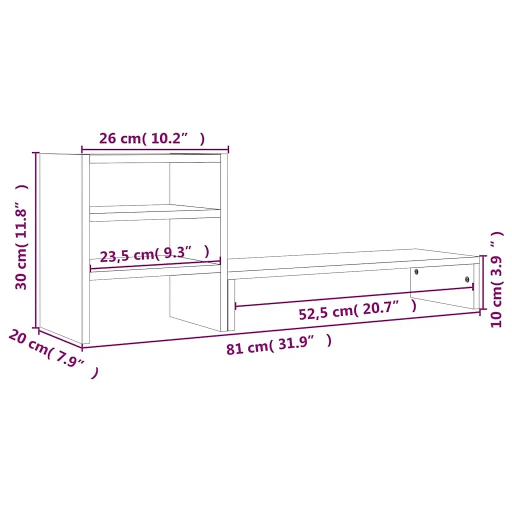 Monitor Stand White Solid Wood Pine Computer Riser Desk Organizer Storage Shelf 81 x 20 x 30 cm