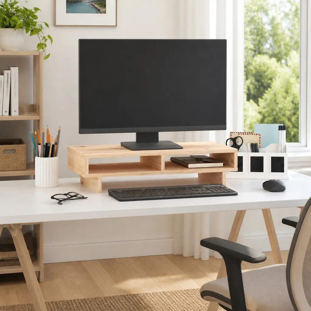 Monitor Stand Workspace Use 60x27x14cm Solid Pine Wood Brown