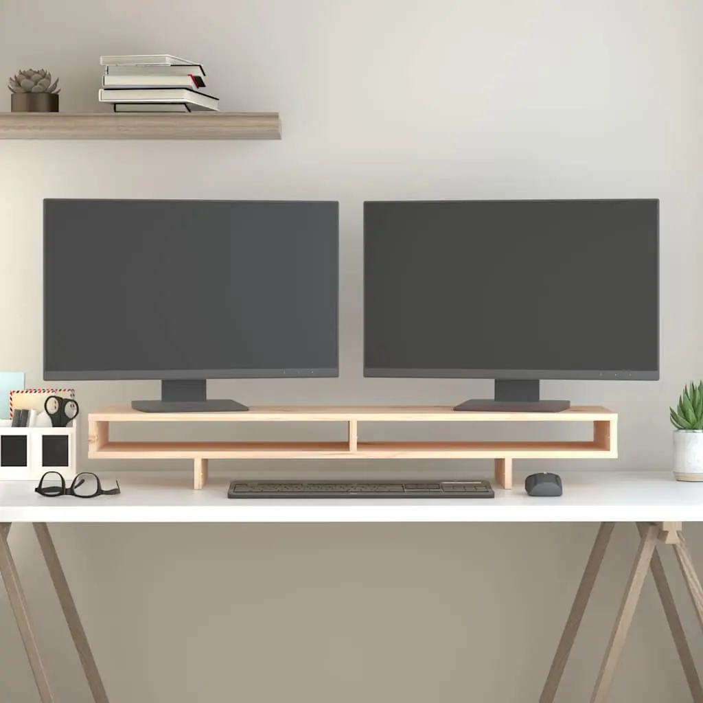 Monitor Stand Ergonomic 100x27x14cm Solid Wood Pine Brown Desk Organiser