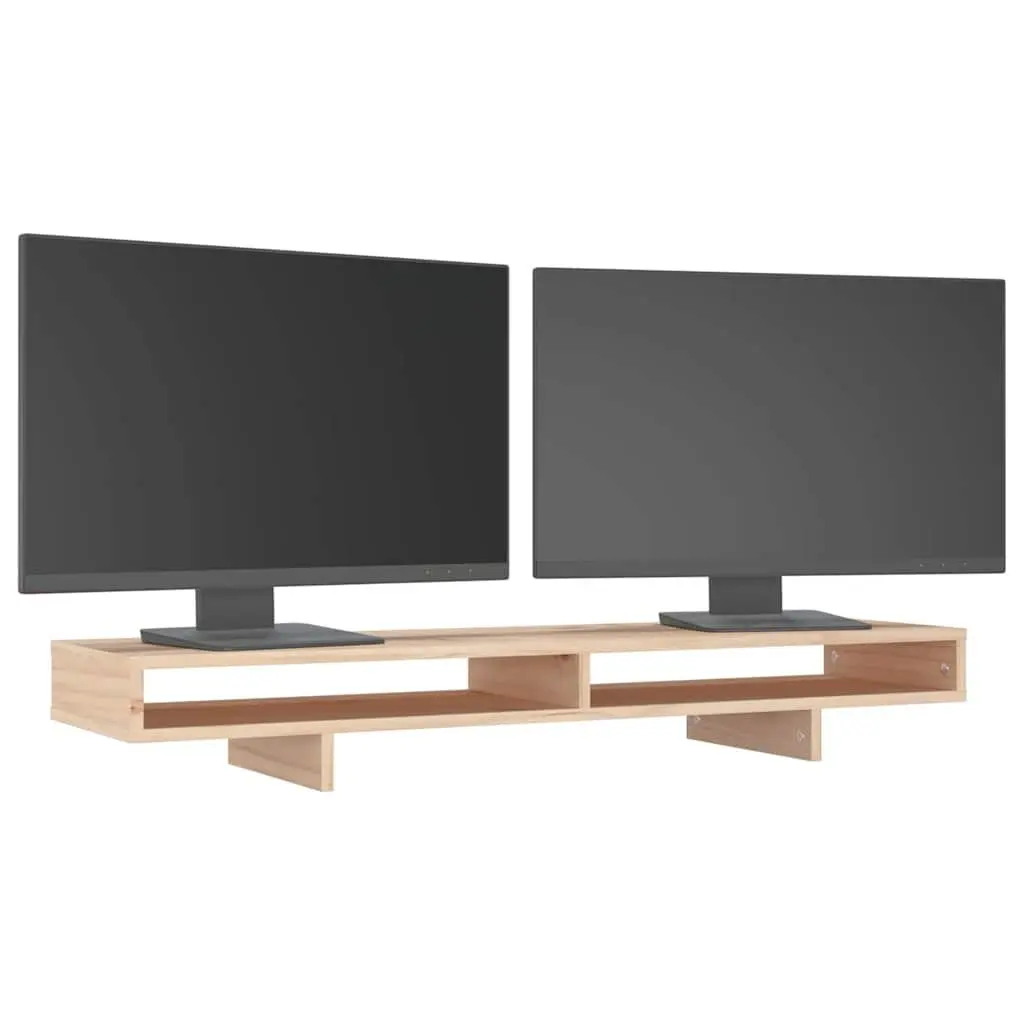 Monitor Stand Ergonomic 100x27x14cm Solid Wood Pine Brown Desk Organiser