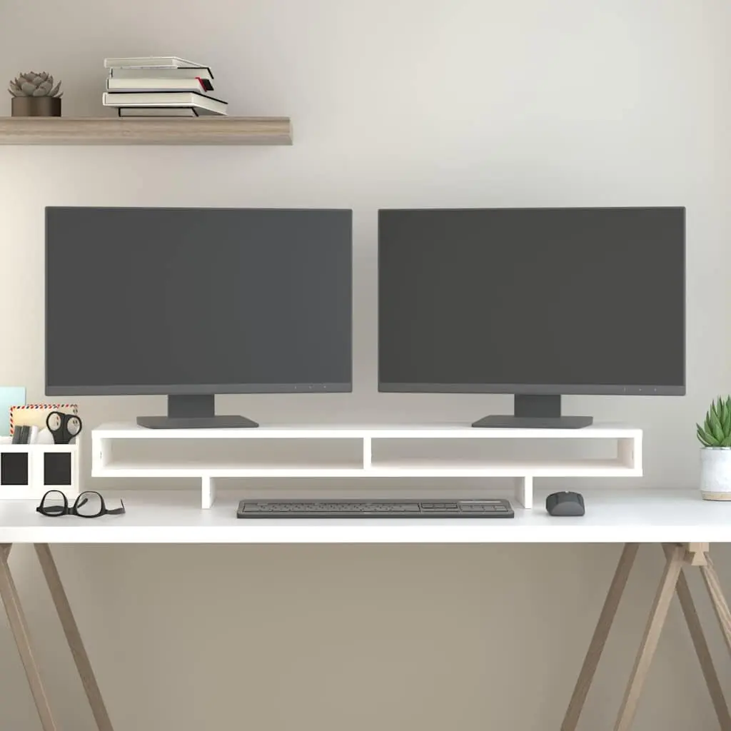 Monitor Stand White Solid Wood Pine Computer Riser Desk Organizer 100cm