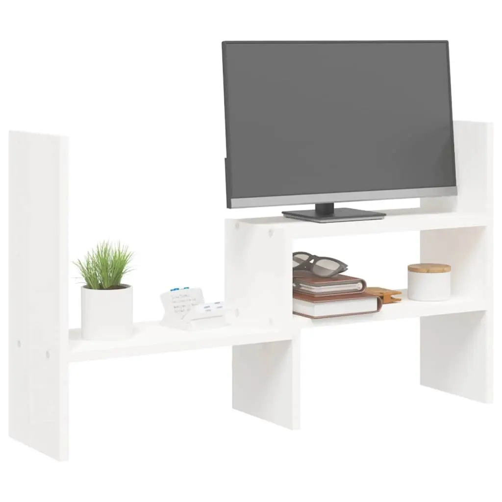 Monitor Stand Adjustable Solid Wood Pine White 39 to 72 cm