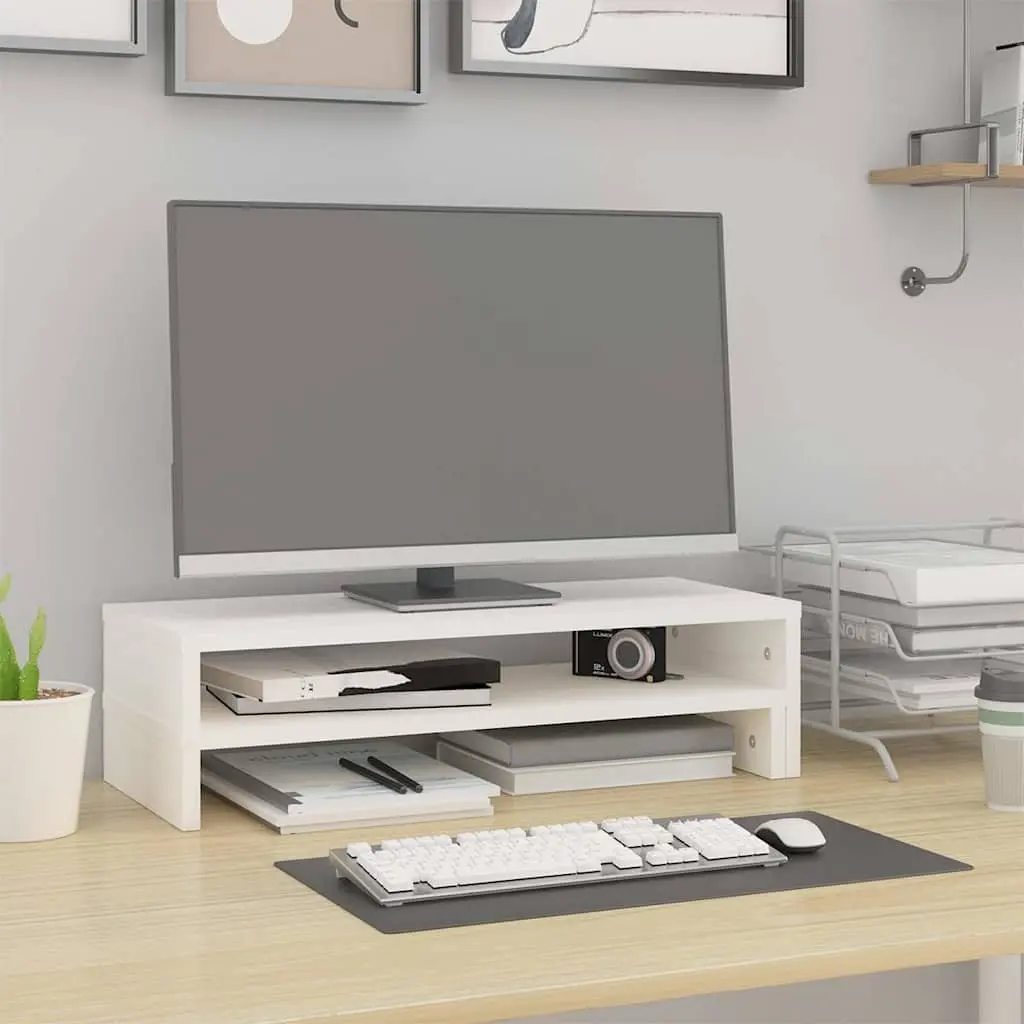 Monitor Stand Adjustable 52-101cm White Pine Riser Storage Computer Desk