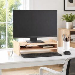 Warm Pine Monitor Stand with Ergonomic Benefits