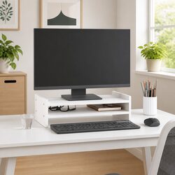 Monitor Stand Quality White Solid Pine Wood Riser with Durable Support