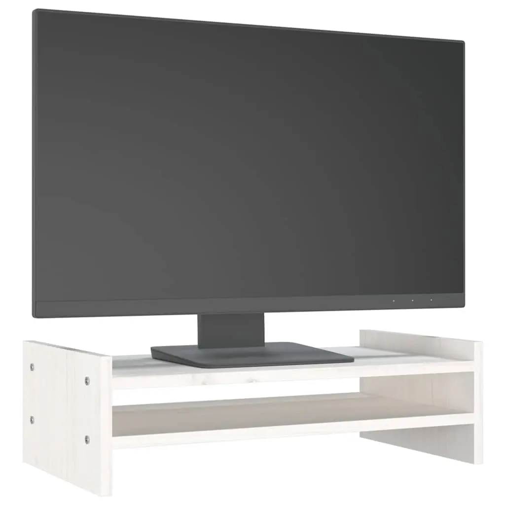 Wooden Monitor Stand White 50x27x15 cm Solid Pine Wood Computer Riser Desk