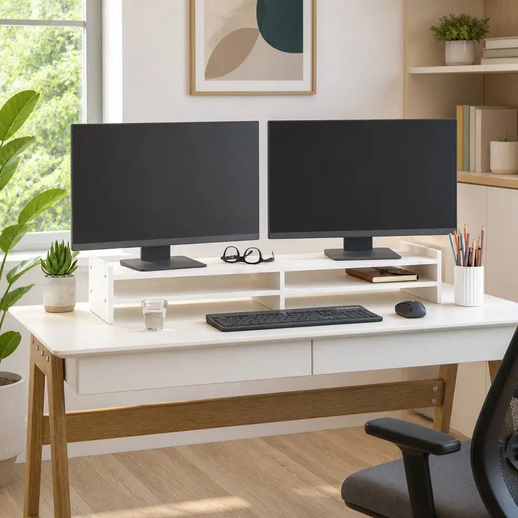 Monitor Stand White Solid Wood Pine Computer Riser 100x27x15 cm