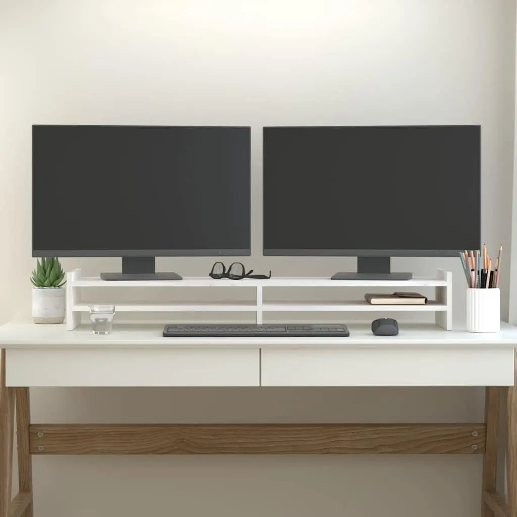 Monitor Stand White Solid Wood Pine Computer Riser 100x27x15 cm