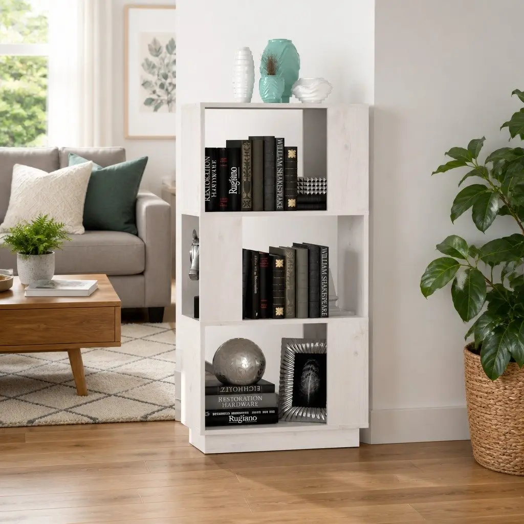 Book Cabinet Room Divider Storage 51 x 25 x 101 cm White Solid Pine Wood