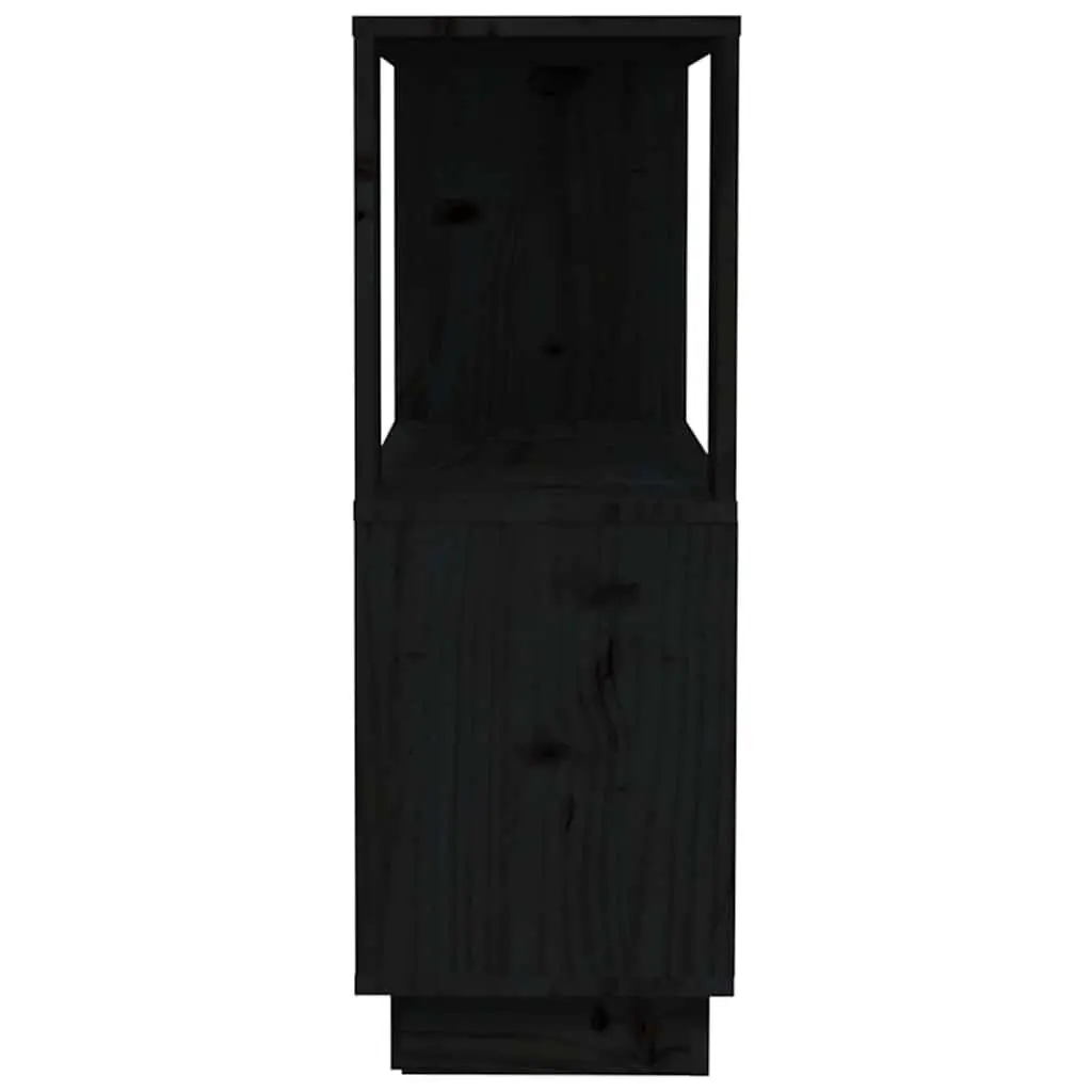 Book Cabinet Room Divider Storage 80W x 25D x 70H cm Black Solid Pine Wood