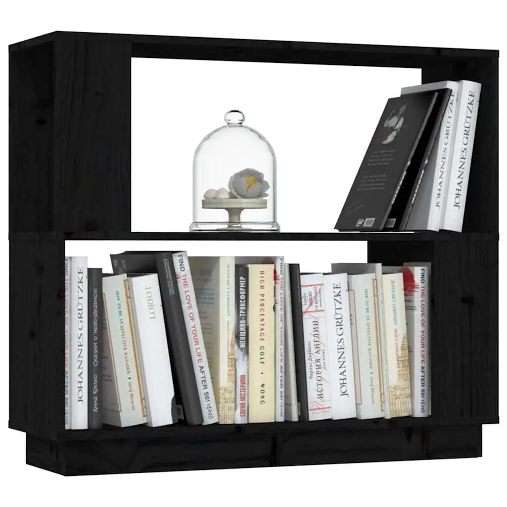 Book Cabinet Room Divider Storage 80W x 25D x 70H cm Black Solid Pine Wood