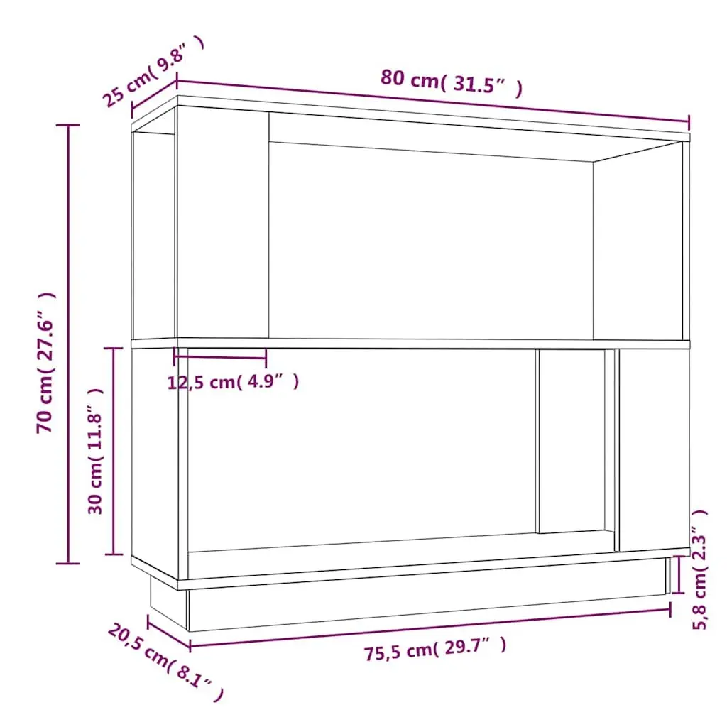 Book Cabinet Room Divider Storage 80W x 25D x 70H cm Black Solid Pine Wood