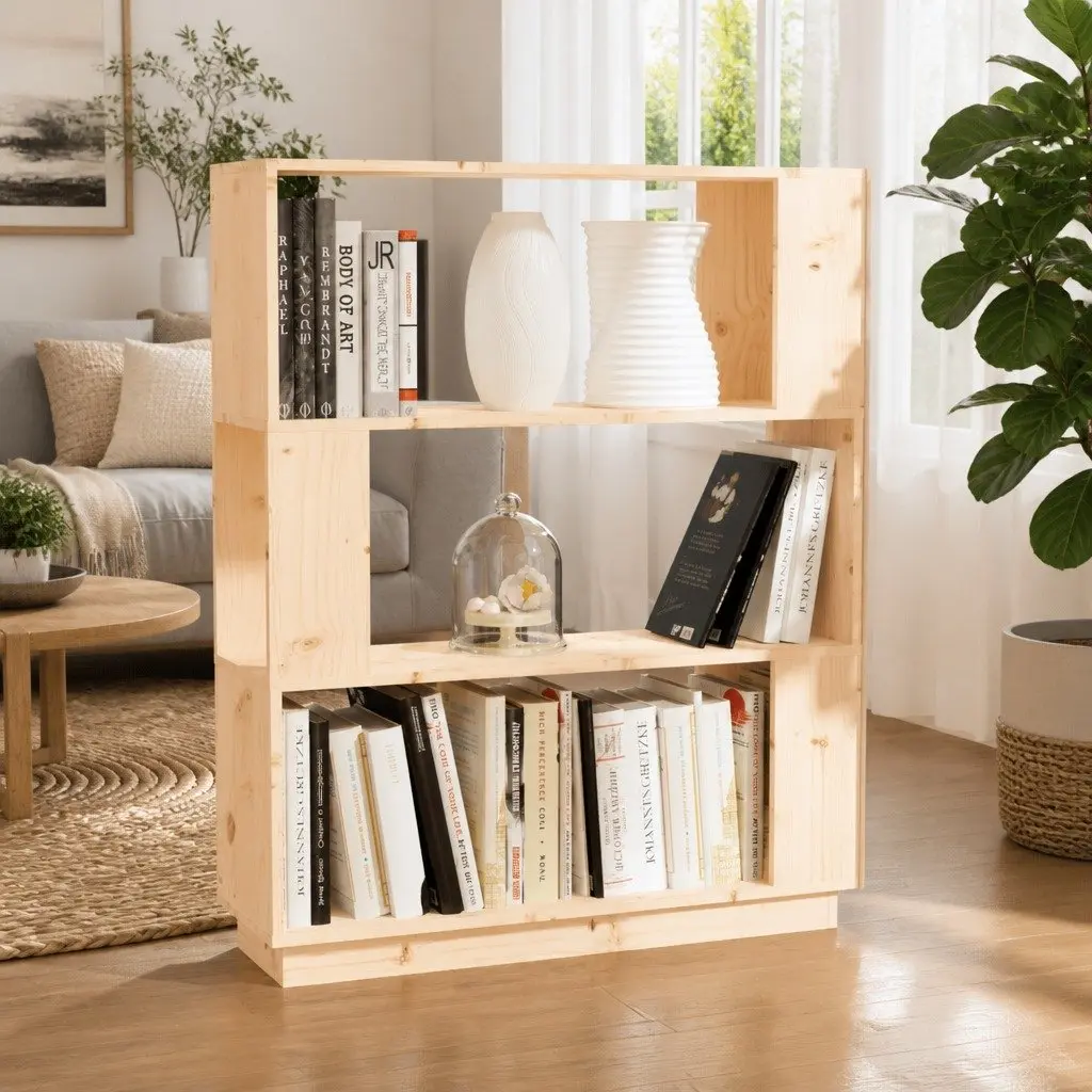 Book Cabinet Room Divider Storage 80x25x101cm Solid Pine Wood Brown
