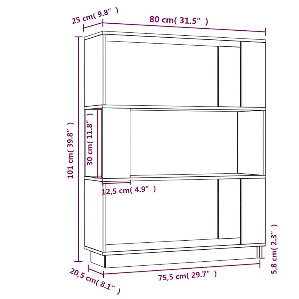 Book Cabinet Room Divider Storage 80x25x101cm Solid Pine Wood Brown