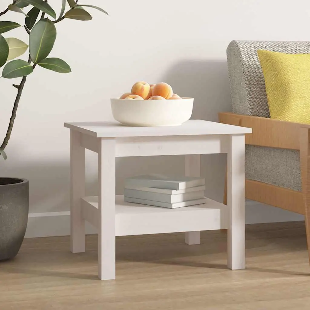 Coffee Table Solid Pine Wood Living Room 45x45x40cm White