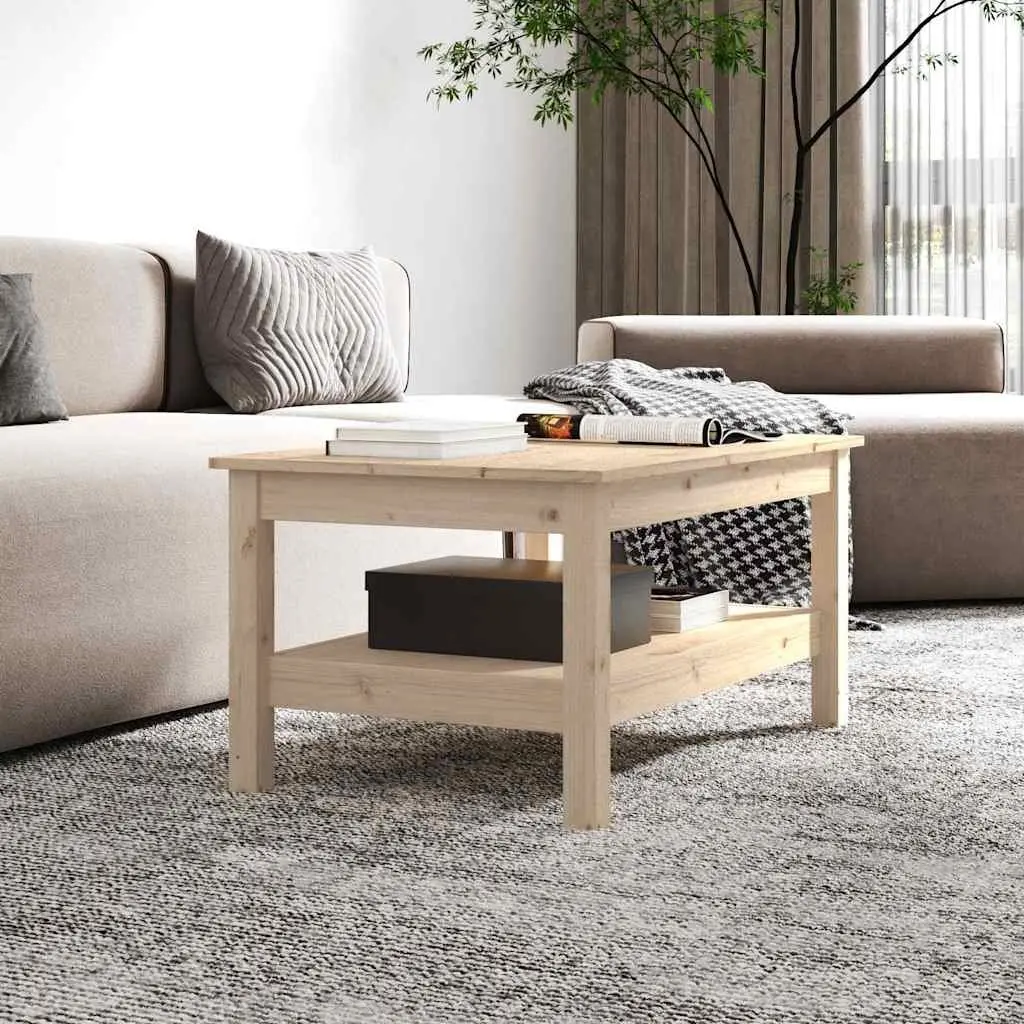 Solid Wood Pine Coffee Table Brown Wooden Living Room Furniture Storage Shelf