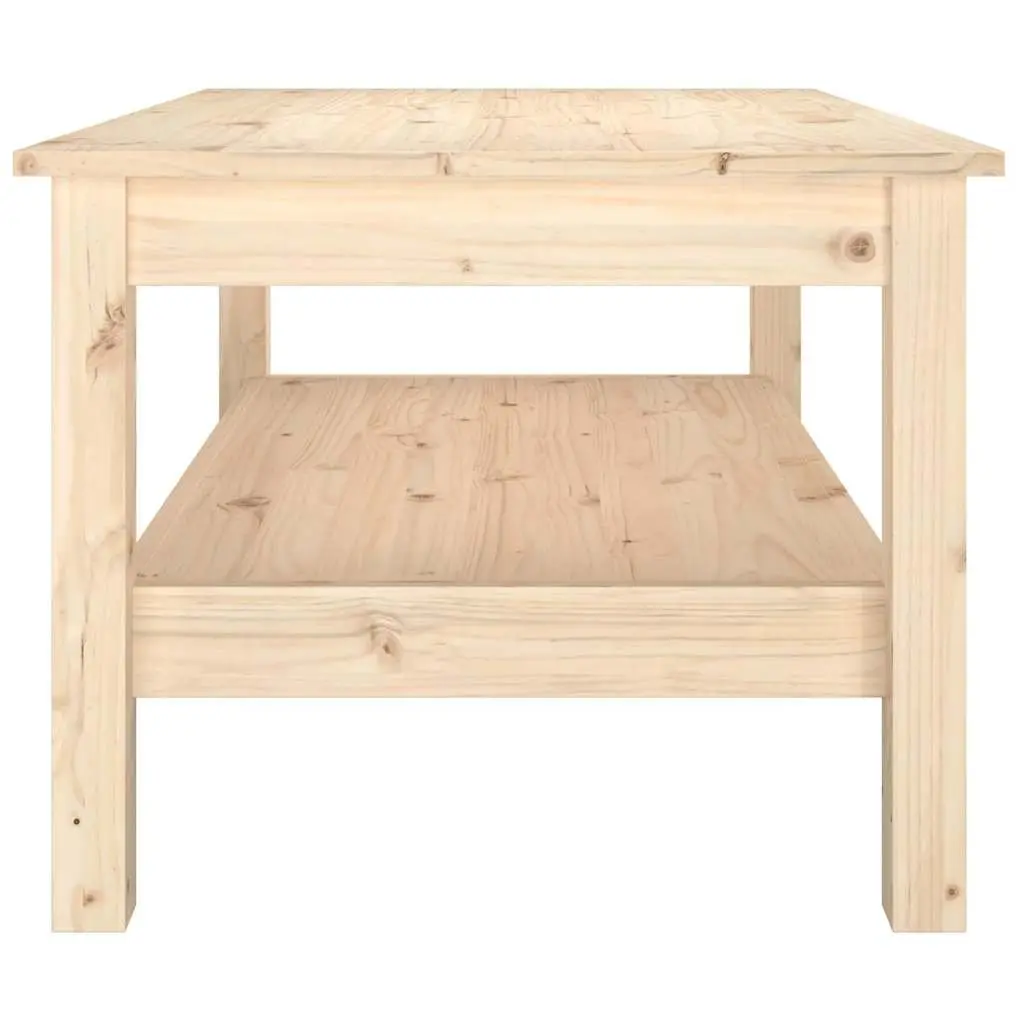 Solid Wood Pine Coffee Table Brown Wooden Living Room Furniture Storage Shelf