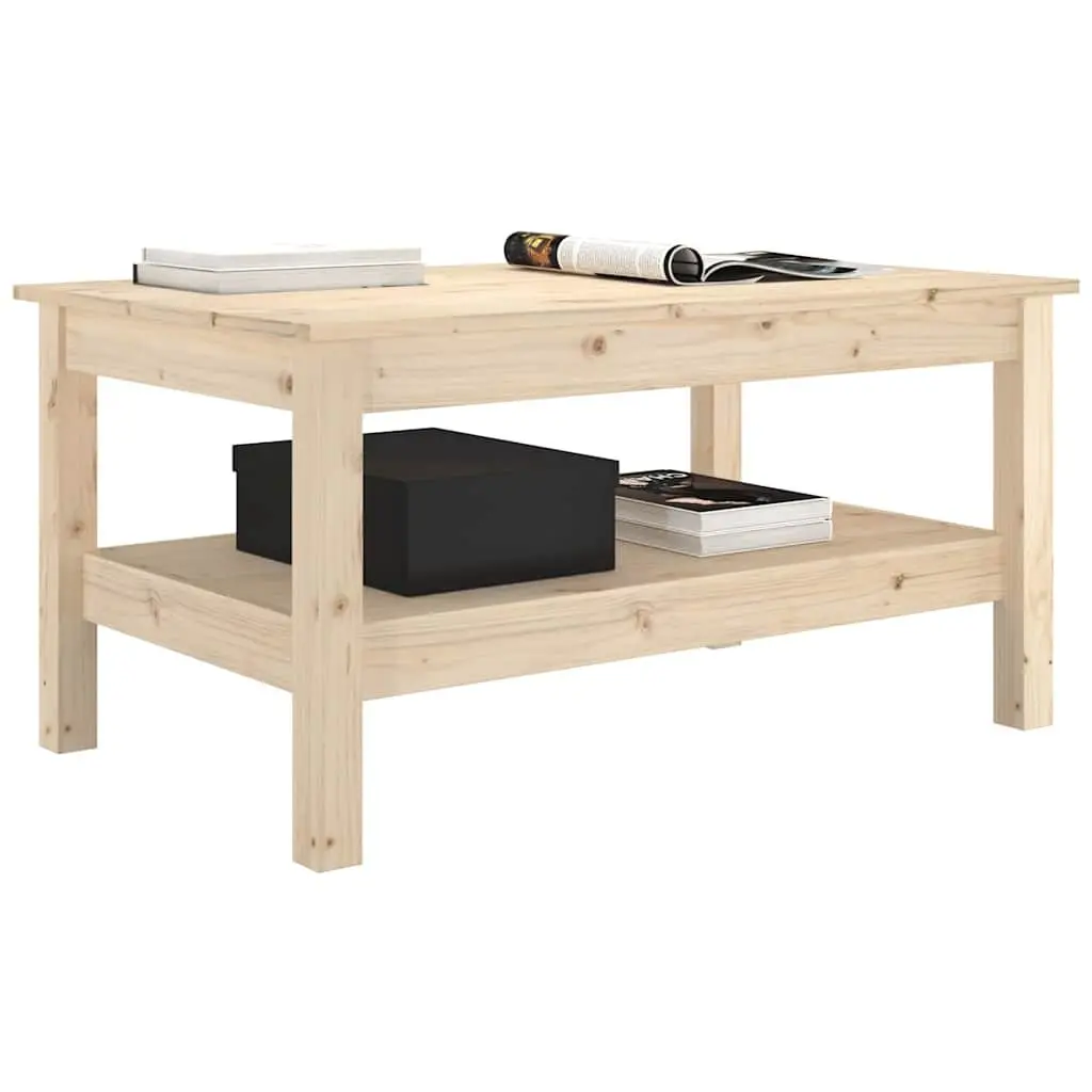 Solid Wood Pine Coffee Table Brown Wooden Living Room Furniture Storage Shelf