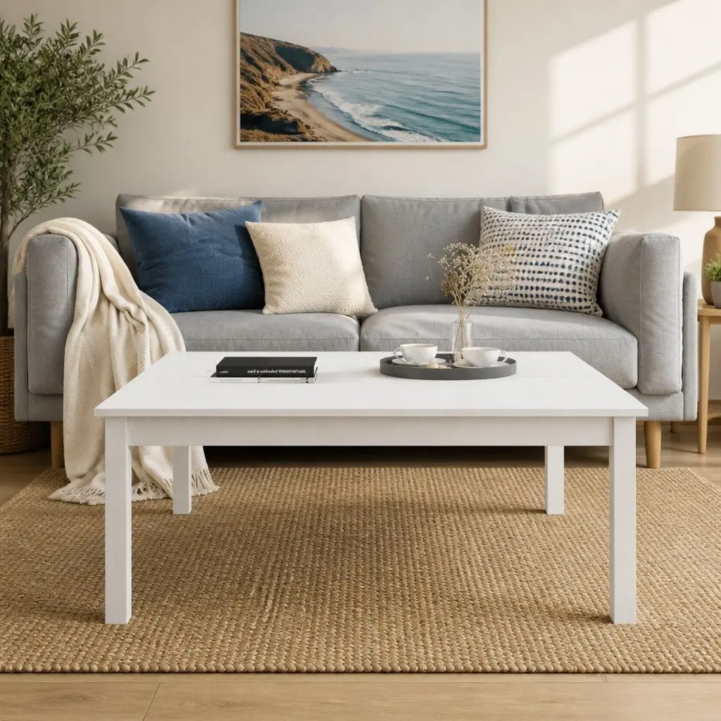 Coffee Table White 100x100x40 cm Solid Pine Wood Minimalist Design Sturdy