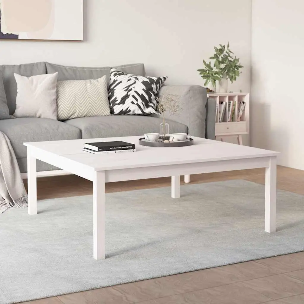 Coffee Table White 100x100x40 cm Solid Pine Wood Minimalist Design Sturdy