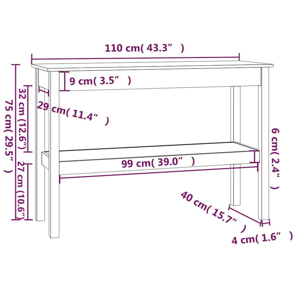Console Table 110x40x75 cm Solid Pine Wood Hall Accent Furniture Storage Shelf