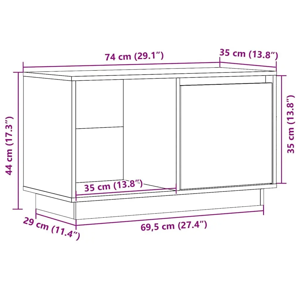 White TV Cabinet Made from Solid Pine Wood