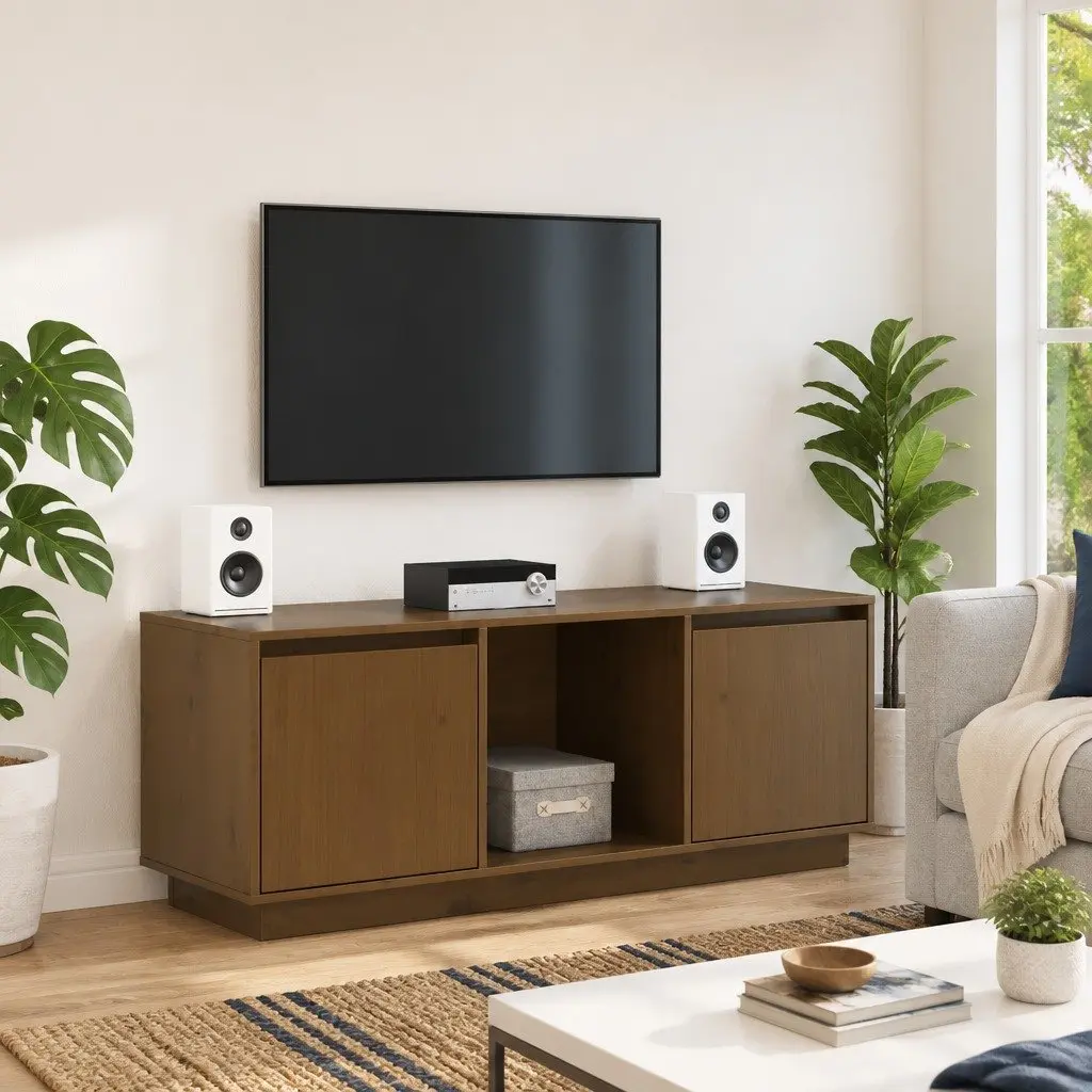Solid Pine Wood TV Cabinet for Media Needs