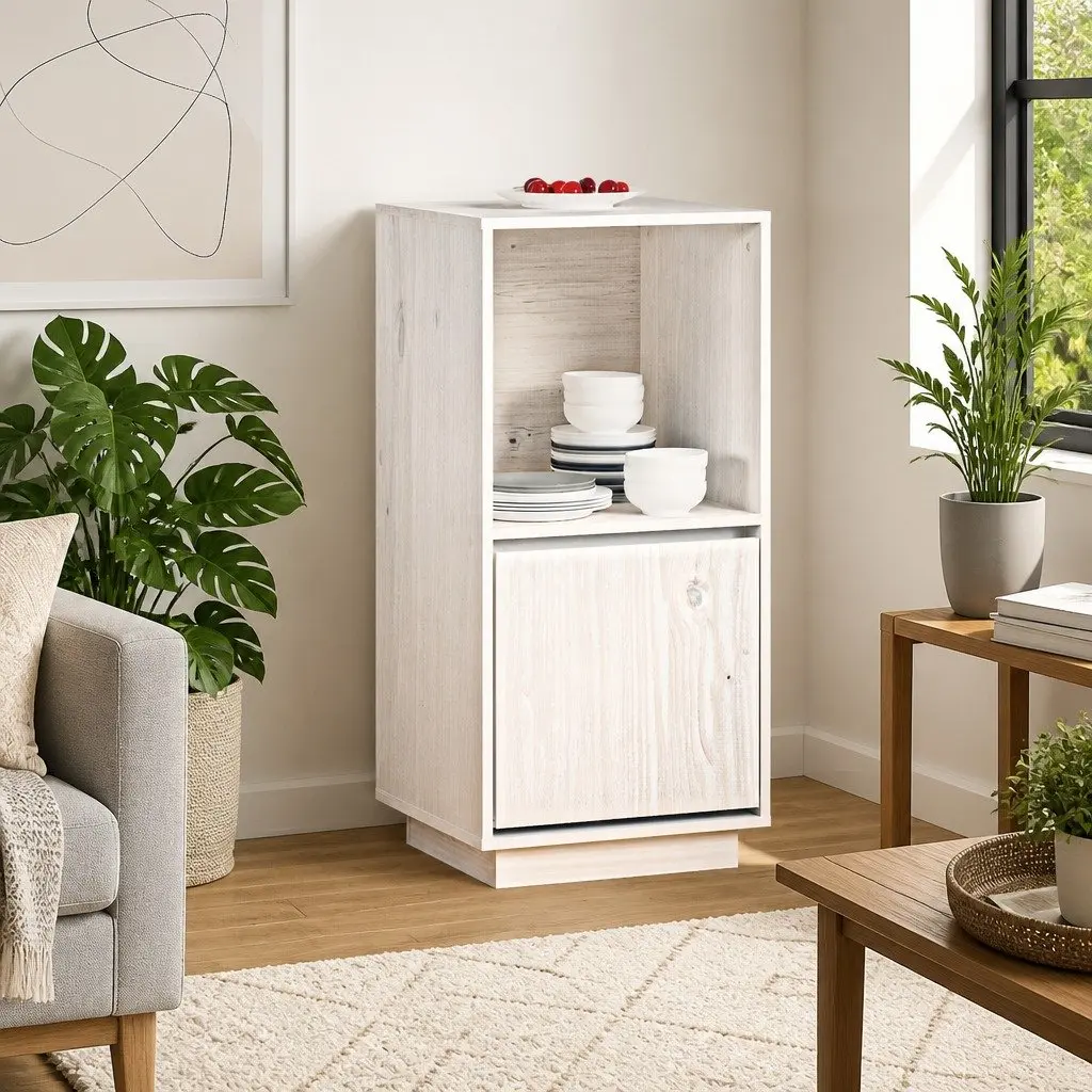 Sideboard Cabinet Storage Buffet Solid Pine Wood Modern Style 38 x 35 x 80 cm White