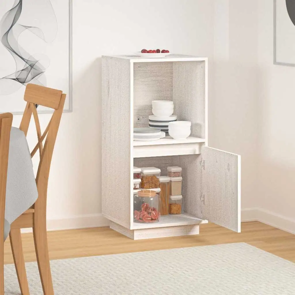 Sideboard Cabinet Storage Buffet Solid Pine Wood Modern Style 38 x 35 x 80 cm White