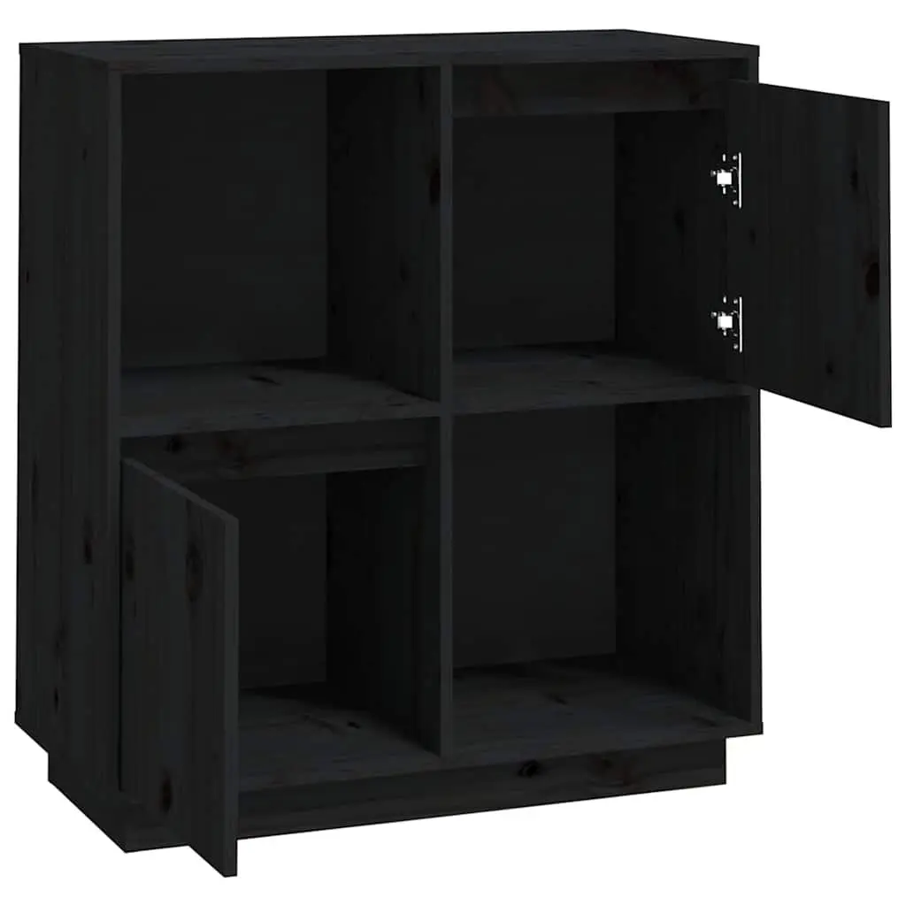 Sideboard Storage Cabinet Solid Wood Pine Black 74x35x80 cm 2 Doors 2 Compartments