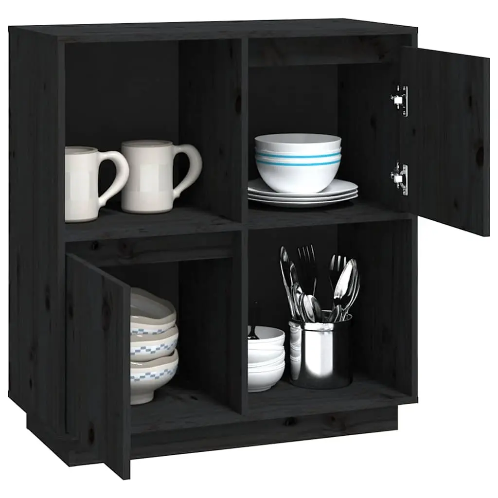 Sideboard Storage Cabinet Solid Wood Pine Black 74x35x80 cm 2 Doors 2 Compartments