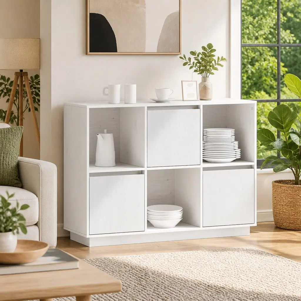 White Sideboard in Solid Pine Wood