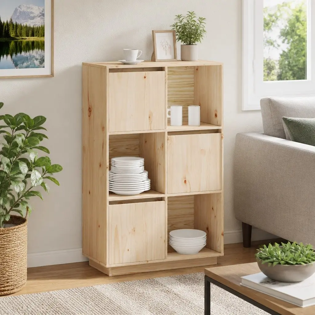 Wooden Highboard Storage Cabinet Organising Display 74 x 35 x 117 cm Brown Solid Pine