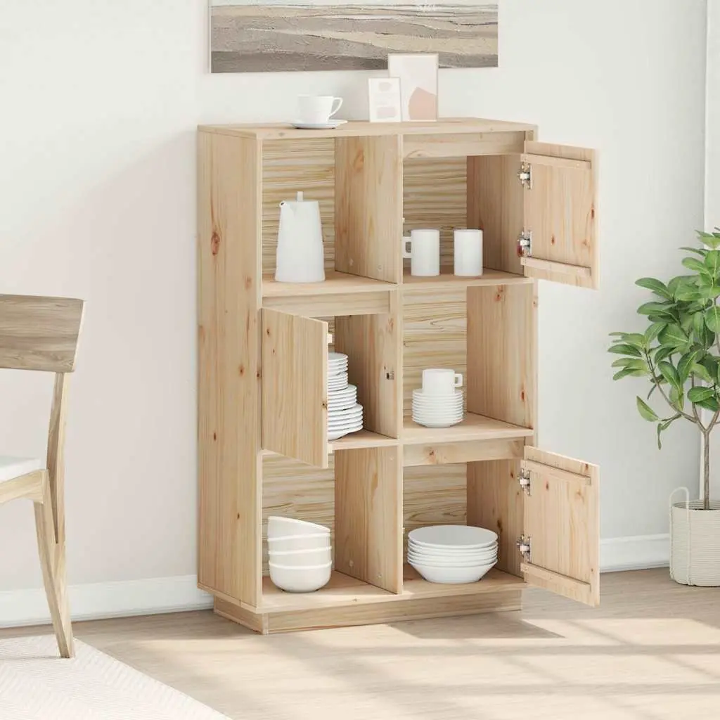 Wooden Highboard Storage Cabinet Organising Display 74 x 35 x 117 cm Brown Solid Pine