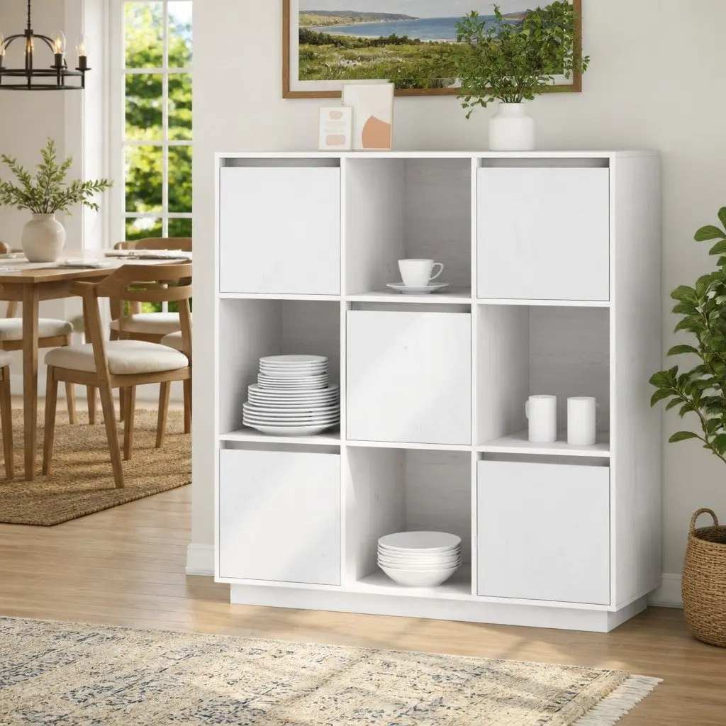 Highboard Cabinet Storage 5-Door 1105x350x1170mm White Solid Pine Wood