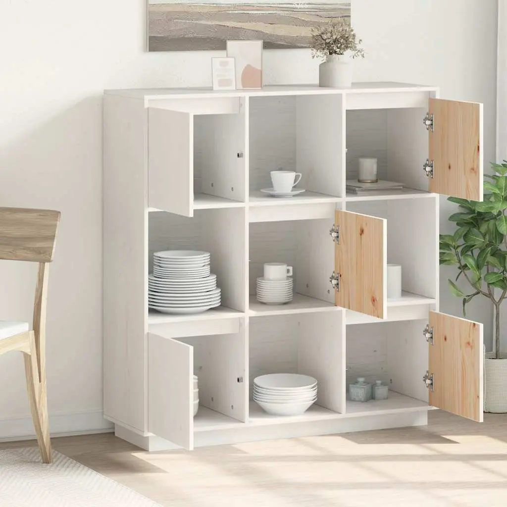 Highboard Cabinet Storage 5-Door 1105x350x1170mm White Solid Pine Wood