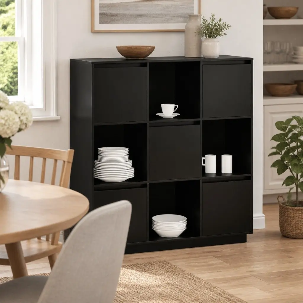 Highboard Storage Cabinet 110.5x35x117 cm Solid Wood 5 Doors Black